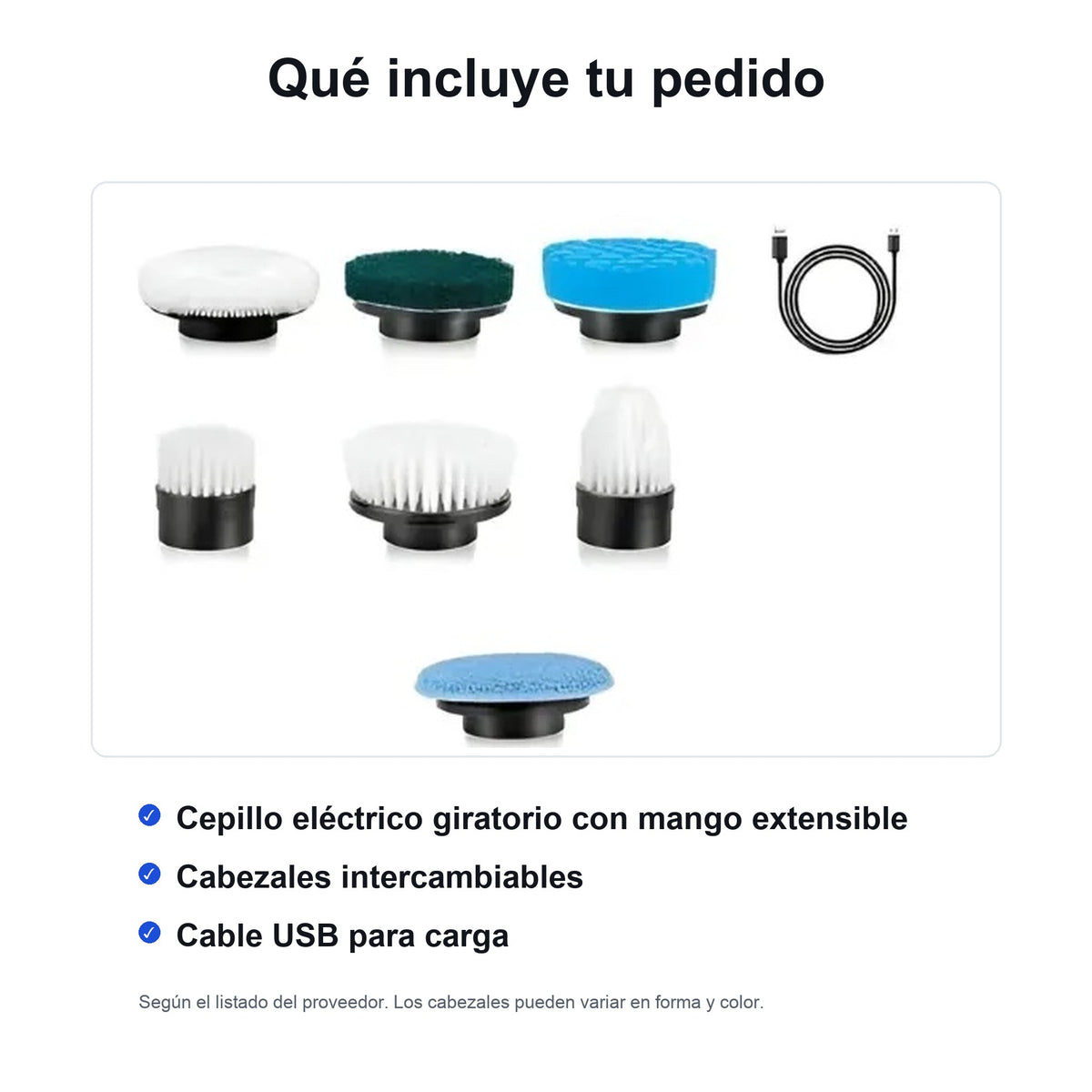 Qué incluye: cepillo, cabezales intercambiables y cable USB