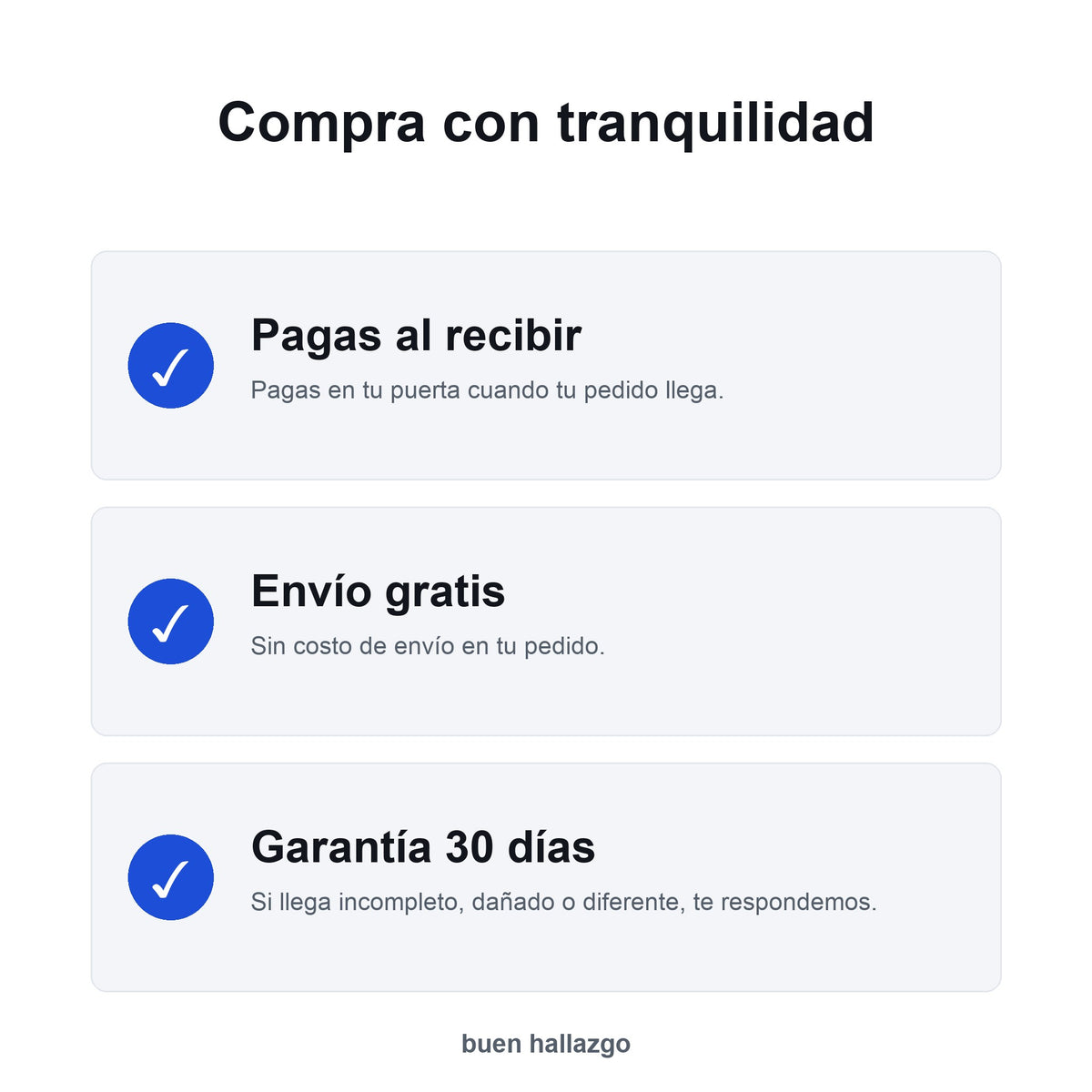 Pagas al recibir, envío gratis, garantía de 30 días