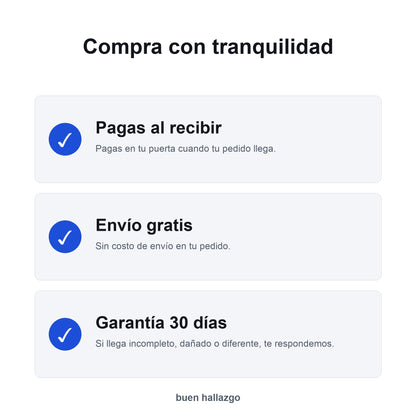 Pagas al recibir, envío gratis, garantía de 30 días
